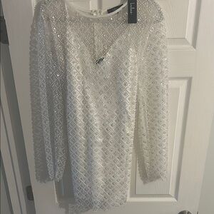 Lulu's White Sheath Dress with Bishop Sleeves and Sweetheart Neckline